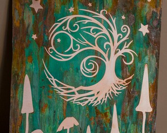 Magical tree of life copper wall art with patina