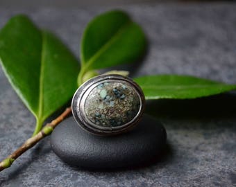 Poseidon Variscite Ring in Sterling Silver Size 7.75