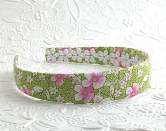Girls Headband, Preppy Headband / Womens Pink and Green Fabric Headband ~ Women's / Adult Headband ~ Preppy Fabric Covered Headband