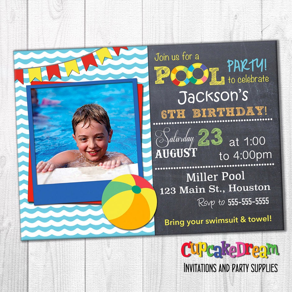 Pool Party Invitation Swimming Birthday