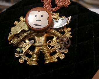 Pendant - Funky steam punk monkey - recycled, upcycled, funny, charming trashion team, FunkyAlternativeJewelry, SupportingArtists, WWWG
