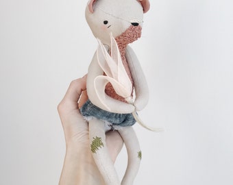 linen and silk bear spirit - soft sculpture animal
