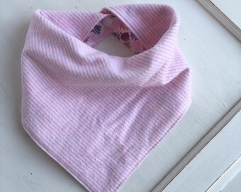 reversible double bandana bib, girl bib, scarf bib, pink and purple bib, adjustable bib, baby gift