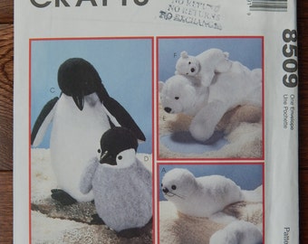 Seal, Penguin, Polar Bear Sewing Pattern/ Vintage McCalls Crafts 8509 Mothers & Babies by Joanne Beretta/ Plush, Fake Fur, Toy/ Uncut