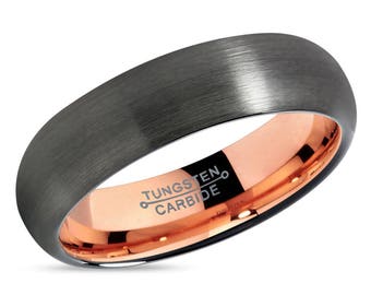 GUNMETAL Tungsten Ring Rose Gold Black Wedding Band Ring Tungsten Carbide 6mm 18K Ring Man Wedding Band Male Women Anniversary Matching