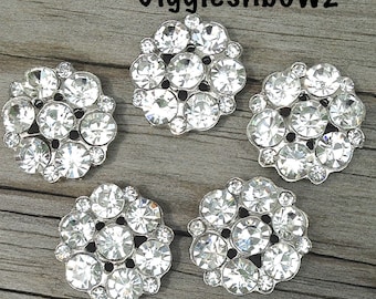 5pc Rhinestone Flatback Buttons 21mm- Silver Metal Base- Clear Rhinestones- Diy Supplies- Flower Centers- Headband Supplies
