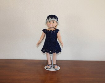 AG blue sparkly dress, sandals, hat, undies, AG doll clothes, 18" doll clothes, 18” doll dress, 18 inch doll dress, AG sandals