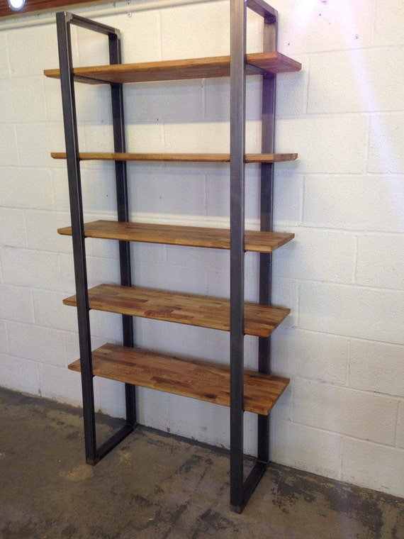 Steel and Oak contemporary shelving unit / storage shelves by