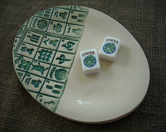 Mahjong Gift - Mahjong Dish - Oriental Plate - Mahjong Player - Oriental Dish - Mahjong Plate - Mahjongg Gift - Mahjong Pottery