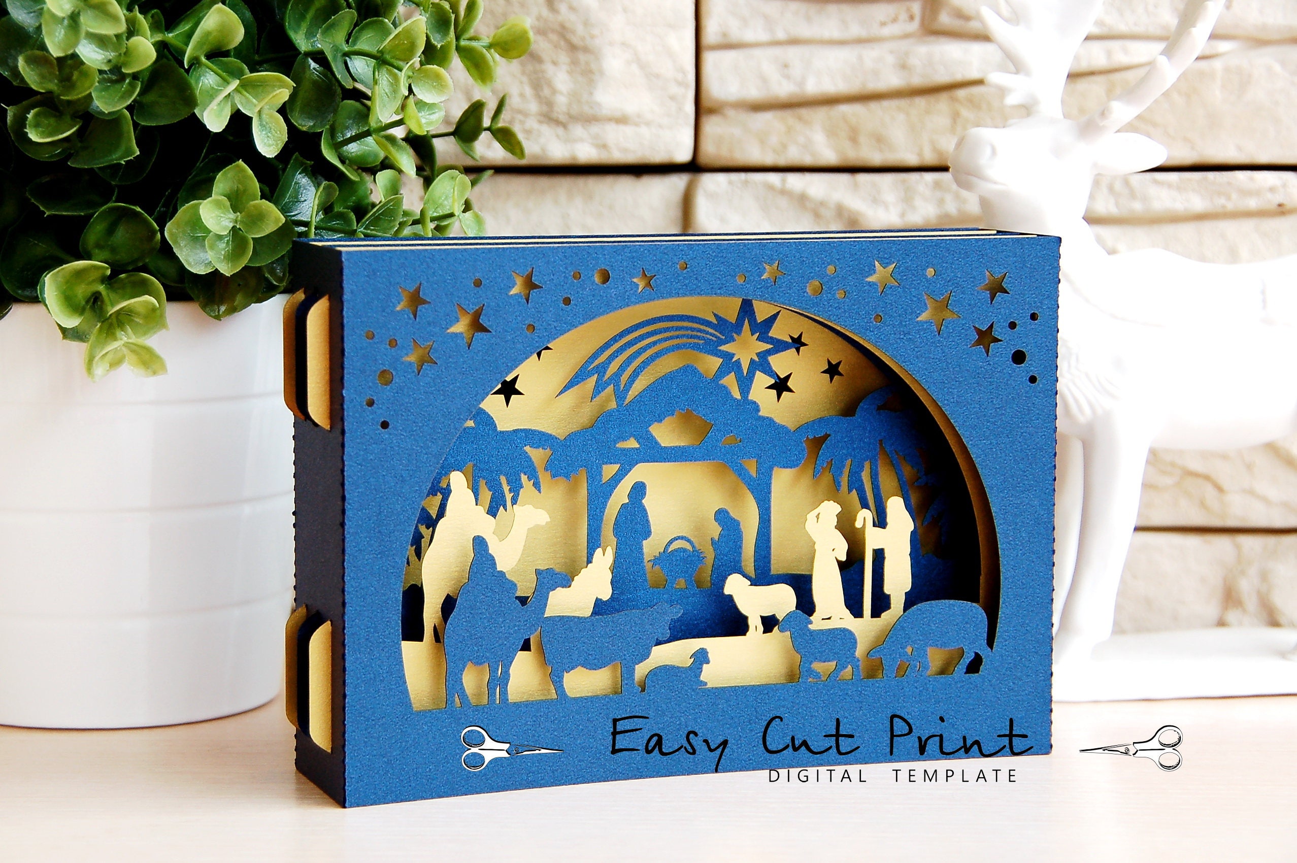 Download Sale 50% Nativity Christ Shadow box 3D Card Laser cut