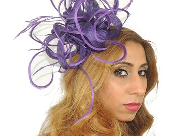 Purple Kremena Fascinator Hat for Kentucky Derby, Weddings on a Headband (40 colours available)