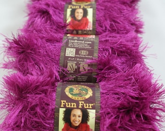 4 skien lot MAGENTA Lion Brand Fun Fur Yarn color #146 - rich looking eyelash yarn