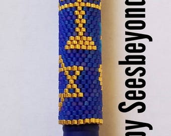 Hanukkah Beaded Pen Cover with G2 Blue Pen