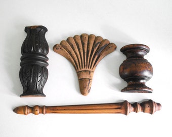 Carved Wood Pieces, Architectural Salvage, Rustic Decor, Furniture Fragments, Vintage Wall Hanging, Assemblage Supplies, Hand Carved Wood