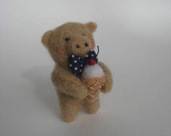 Needle Felted Cute Pig with an Ice-Cream.Felted Pig in a Bow-Tie. Felted Miniature Pig.
