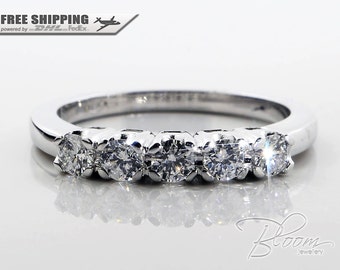 Anniversario anello oro bianco Eternity anello vero diamante eternità anello cinque pietra diamante anello 18kt oro bianco Bloom gioielli con diamanti