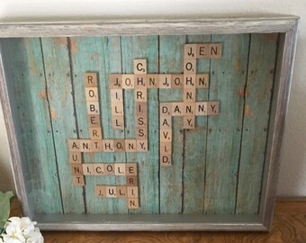 Family frame, scrabble wall art, personalized frame, scrabble frame, scrabble tiles