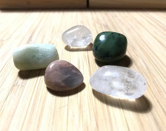 Gemini Crystals, Moonstone, Aquamarine, Jade, Crystal Quartz, Tumbled Natural Stones, Astrology Crystals, Meditation, Yoga, Chakra, Gemini