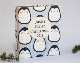 Babys first Christmas photo album, penguins, baby gift photo album, personalised photo album, baby keepsake