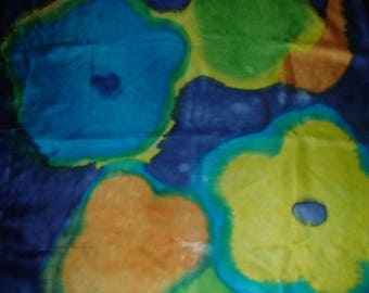 VTG Remy D Urville Paris /Scarf Silk Tye Dye/Scarf Designer Signed Blue Yellow n Lime Green Tye Dye Made in Paris France
