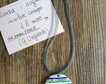"Poetry" necklace in watercolor painted paper