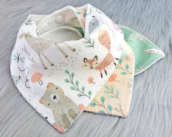 Baby Bandana Bibs Set of 3, Bandana Bib Girl, Dribble Bib, Baby Bib, Baby Girl Gift, Baby Shower Gift, Woodland Creatures Bandana Bib