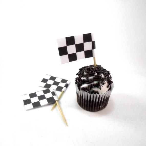 items-similar-to-race-day-checkered-cupcake-flags-party-printables-black-and-white-decorations