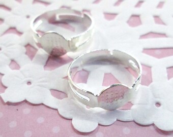 8mm Adjustable Ring Blanks, Silver Plated, 25 pieces A188
