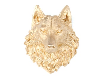 Wolf Head Wall Mount - FAUX TAXIDERMY - Gold Resin Wolf Head Wall Mount - Fake Animal Head -Wolf Wall Art - W08