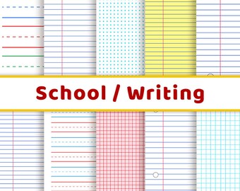 School Digital Papers, Handwriting Practice, Back to School, Lined Journal Paper, Dot Grid Printable, Preschool Paper, Graph Paper Journal