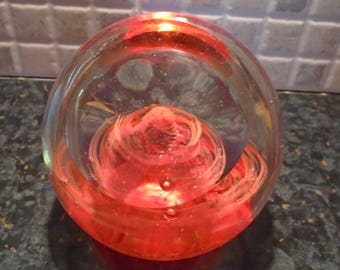 Red Paperweight, Glass Ball, Red Swirly , Office Art, Glass Paper Weight, Glass Art, Original Box, Home Decor, Paperweight Collector