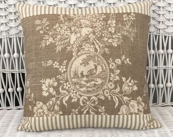 Waverly toile and ticking striped pillow cover or sham / cottage, farmhouse, French country, French farmhouse