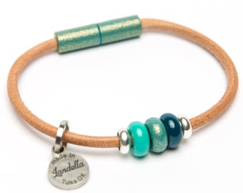 SALE | Color of the Month | Leather Magnetic Landella Teal Turquoise 3 Bead Bracelet
