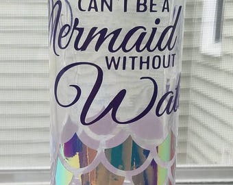 Mermaid Water Bottle, Eco Friendly Water Bottle, Bridesmaid Gift, Personalized Bottle,Custom Gift, Glass Bottle