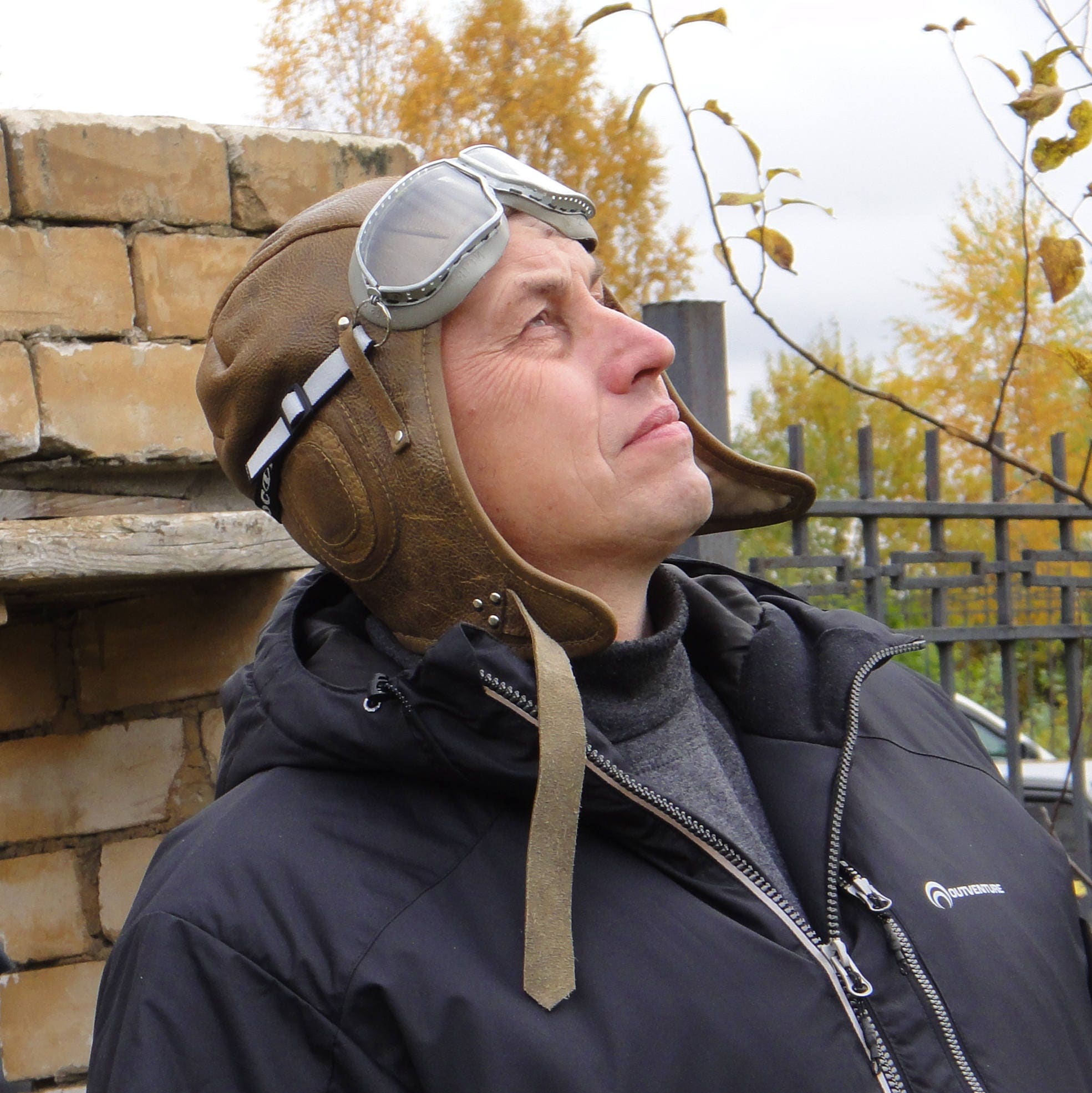 Leather aviator hat goggles Bomber hat Pilot Brown mens hat