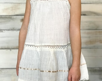 Vintage Girls Mexican Crocheted Gauze Boho Dress 3