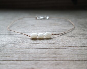 FRESHWATER PEARL bracelet on a thin silk cord June birthstone adjustable dainty minimalist everyday bracelet bridal bridesmaid