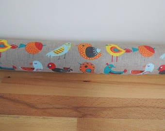 Coloured birdies draft Stopper. Light blocker. Door or window snake. Draught excluder. House and home accessory. window draft stop.