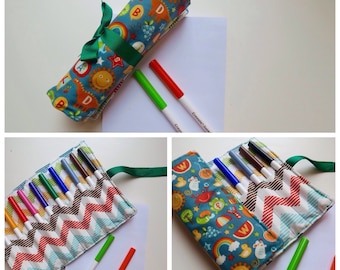 Rullo di penna / / viaggio penna rotolo / / tessuto alfabeto penna rotolo / / giorni di scuola penna rotolo