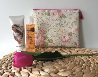 Pink Roses/ Wash Bag / Makeup Bag / Toiletry bag / Travel bag