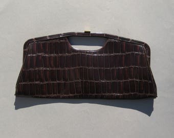 Vintage Faux Alligator Bag Long Skinny Clutch with Handle Structured Faux Alligator Purse