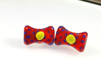 Glass Beads Bow-Red-Yellow-Purple-Glass bow-beads for earrings-earrings making-making jewelry-artisan lampwork