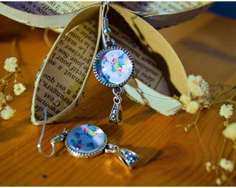 Earrings Bohemian world globe map Multicolor watercolor