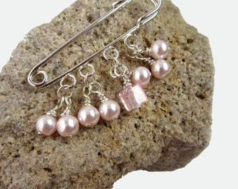 Pink Bead Shawl Pin - Scarf Pin - Sweater Pin - Pink Pearl Beaded Brooch