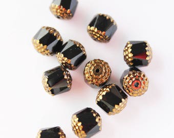 x 5 beautiful black and gold Czech Bohemian glass beads