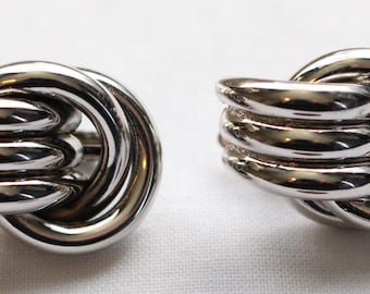 BNE # 130 Signed Trifari Silver Tone Clip On Earrings with Modernist Feel