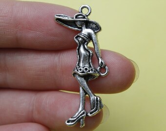 Lady connector charms girl charms antique silver tone 39x16mm