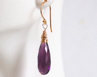 Mothersdaysale Amethyst Quartz Teardrop Briolette Dangle Drop Earrings- Purple Earrings- For Her