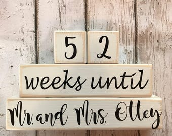 Weeks Until Wedding Countdown. Countdown to Wedding. Countdown Mr. and Mrs. Personalized with Last Name Countdown Blocks. Distressed Blocks.