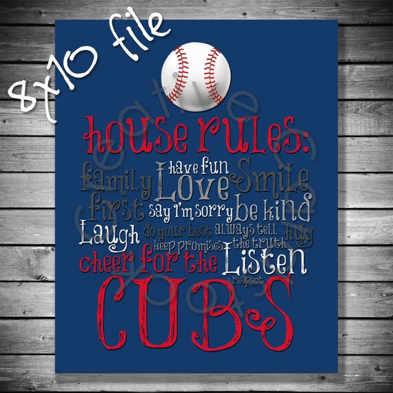 Chicago Cubs House Rules 8x10 INSTANT Digital Copy